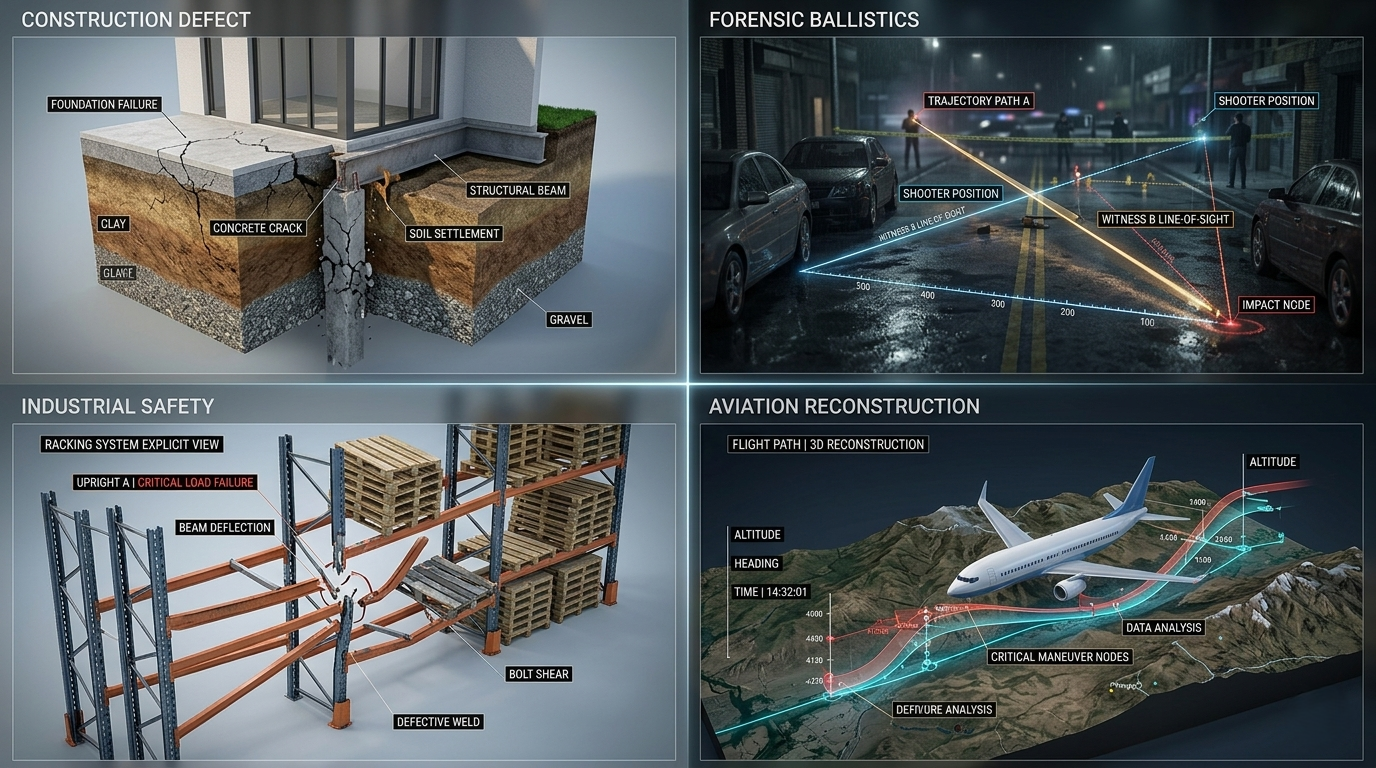 Introslogy legal animation portfolio grid featuring forensic, construction, and aviation cases.